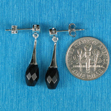 Load image into Gallery viewer, Solid Sterling Silver 925 Black Onyx & Cubic Zirconia Earrings