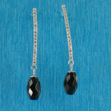 Load image into Gallery viewer, Solid Sterling Silver 925 Black Onyx & Cubic Zirconia Earrings (Long)