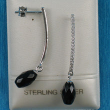 Load image into Gallery viewer, Solid Sterling Silver 925 Black Onyx & Cubic Zirconia Earrings (Long)