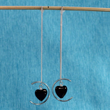 Load image into Gallery viewer, Solid Sterling Silver 925 Black Onyx Heart Threader Earrings