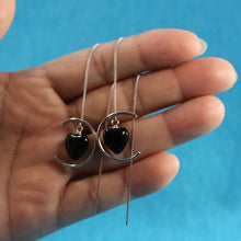 Load image into Gallery viewer, Solid Sterling Silver 925 Black Onyx Heart Threader Earrings