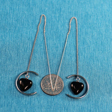 Load image into Gallery viewer, Solid Sterling Silver 925 Black Onyx Heart Threader Earrings
