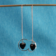 Load image into Gallery viewer, Solid Sterling Silver 925 Black Onyx Heart Threader Earrings