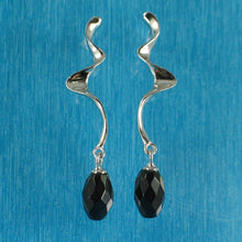 Load image into Gallery viewer, Solid Sterling Silver 925 Lightning Dangle Black Onyx Earrings