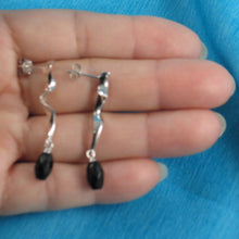 Load image into Gallery viewer, Solid Sterling Silver 925 Lightning Dangle Black Onyx Earrings