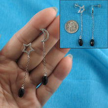 Load image into Gallery viewer, Solid Sterling Silver 925 Moon & Star Black Onyx & Cubic Zirconia Earrings
