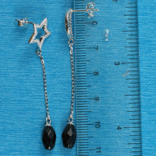 Load image into Gallery viewer, Solid Sterling Silver 925 Moon & Star Black Onyx & Cubic Zirconia Earrings