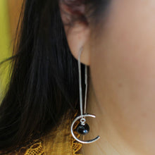 Load image into Gallery viewer, Solid Sterling Silver 925 Black Onyx Threader Earrings