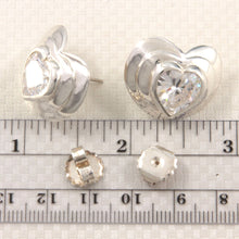 Load image into Gallery viewer, Solid Sterling Silver 925 Cubic Zirconia Heart Stud Earrings (Large 23x20mm)