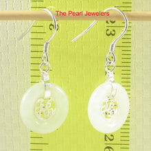 Load image into Gallery viewer, Solid Sterling Silver 925 Good Fortune Celadon Jade Hook Earrings