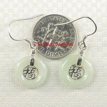 Load image into Gallery viewer, Solid Sterling Silver 925 Good Fortune Celadon Jade Hook Earrings
