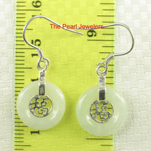 Load image into Gallery viewer, Solid Sterling Silver 925 Good Fortune Celadon Jade Hook Earrings