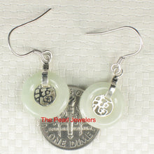 Load image into Gallery viewer, Solid Sterling Silver 925 Good Fortune Celadon Jade Hook Earrings