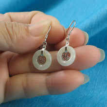 Load image into Gallery viewer, Solid Sterling Silver 925 Good Fortune Celadon Jade Hook Earrings