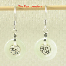 Load image into Gallery viewer, Solid Sterling Silver 925 Good Fortune Celadon Jade Hook Earrings