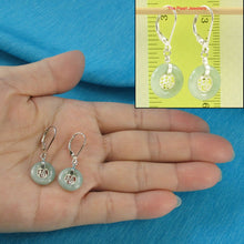 Load image into Gallery viewer, Solid Sterling Silver 925 Good Fortune Celadon Green Jade Leverback Earrings