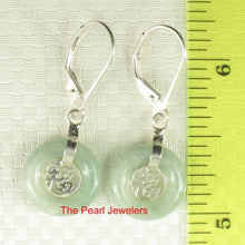 Load image into Gallery viewer, Solid Sterling Silver 925 Good Fortune Celadon Green Jade Leverback Earrings
