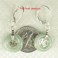 Load image into Gallery viewer, Solid Sterling Silver 925 Good Fortune Celadon Green Jade Leverback Earrings