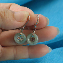 Load image into Gallery viewer, Solid Sterling Silver 925 Good Fortune Celadon Green Jade Leverback Earrings