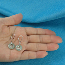Load image into Gallery viewer, Solid Sterling Silver 925 Good Fortune Celadon Green Jade Leverback Earrings