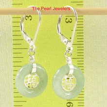 Load image into Gallery viewer, Solid Sterling Silver 925 Good Fortune Celadon Green Jade Leverback Earrings