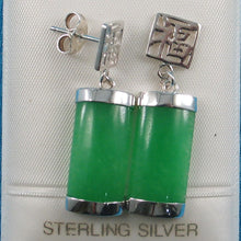 Load image into Gallery viewer, Solid Sterling Silver 925 Good Fortune Green Jade Dangle Earrings
