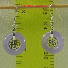 Load image into Gallery viewer, Solid Sterling Silver 925 Good Fortune Lavender Jade Hook Earrings
