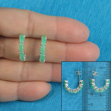 Load image into Gallery viewer, Solid Sterling Silver 925 Green Jade 12-Stone C Hoop Earrings