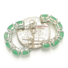Load image into Gallery viewer, Solid Sterling Silver 925 Green Jade 12-Stone C Hoop Earrings