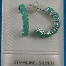 Load image into Gallery viewer, Solid Sterling Silver 925 Green Jade 12-Stone C Hoop Earrings