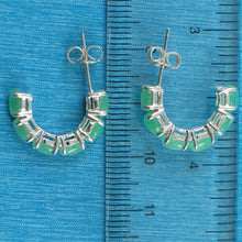 Load image into Gallery viewer, Solid Sterling Silver 925 Green Jade 12-Stone C Hoop Earrings