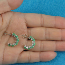 Load image into Gallery viewer, Solid Sterling Silver 925 Green Jade 12-Stone C Hoop Earrings