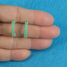 Load image into Gallery viewer, Solid Sterling Silver 925 Green Jade 12-Stone C Hoop Earrings