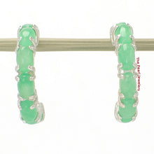 Load image into Gallery viewer, Solid Sterling Silver 925 Green Jade 12-Stone C Hoop Earrings
