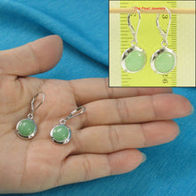 Load image into Gallery viewer, Solid Sterling Silver 925 Green Jade & CZ Leverback Earrings