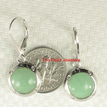 Load image into Gallery viewer, Solid Sterling Silver 925 Green Jade & CZ Leverback Earrings