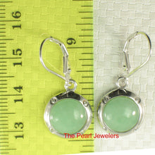 Load image into Gallery viewer, Solid Sterling Silver 925 Green Jade & CZ Leverback Earrings