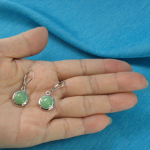 Load image into Gallery viewer, Solid Sterling Silver 925 Green Jade & CZ Leverback Earrings