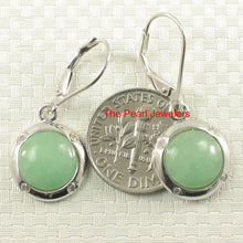 Load image into Gallery viewer, Solid Sterling Silver 925 Green Jade & CZ Leverback Earrings