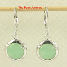 Load image into Gallery viewer, Solid Sterling Silver 925 Green Jade & CZ Leverback Earrings