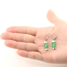 Load image into Gallery viewer, Solid Sterling Silver 925 Green Jade Curved Leverback Earrings