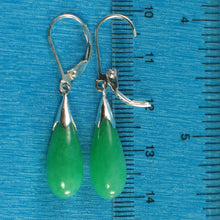 Load image into Gallery viewer, Solid Sterling Silver 925 Raindrop Green Jade Lever Back Earrings