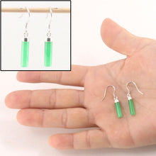 Load image into Gallery viewer, Solid Sterling Silver 925 Green Jade Tube Fish Hook Earrings