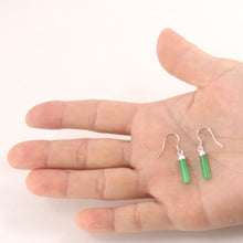 Load image into Gallery viewer, Solid Sterling Silver 925 Green Jade Tube Fish Hook Earrings