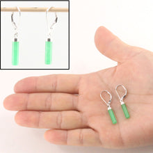 Load image into Gallery viewer, Solid Sterling Silver 925 Green Jade Tube Leverback Earrings