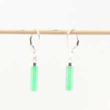 Load image into Gallery viewer, Solid Sterling Silver 925 Green Jade Tube Leverback Earrings