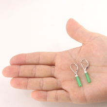 Load image into Gallery viewer, Solid Sterling Silver 925 Green Jade Tube Leverback Earrings