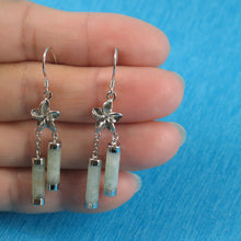 Load image into Gallery viewer, Solid Sterling Silver 925 Hawaiian Plumeria Green Jade Tube Hook Earrings