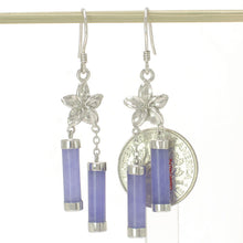 Load image into Gallery viewer, Solid Sterling Silver 925 Hawaiian Plumeria Lavender Jade Tube Hook Earrings
