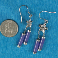 Load image into Gallery viewer, Solid Sterling Silver 925 Hawaiian Plumeria Lavender Jade Tube Hook Earrings